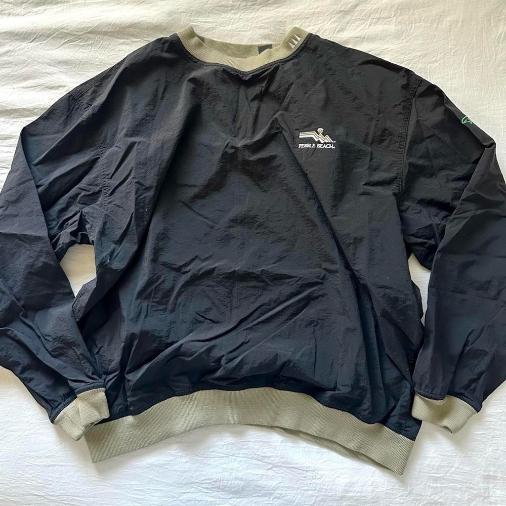 Greg Norman Collection Black Crewneck Sweater with Tan Trim